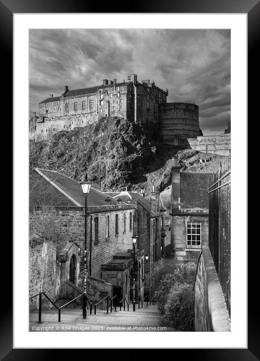 Edinburgh and Castle black and white Framed Mounted Print by RJW Images