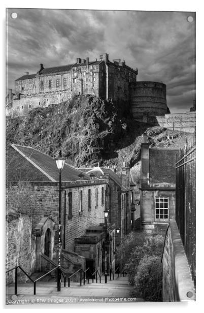 Edinburgh and Castle black and white Acrylic by RJW Images