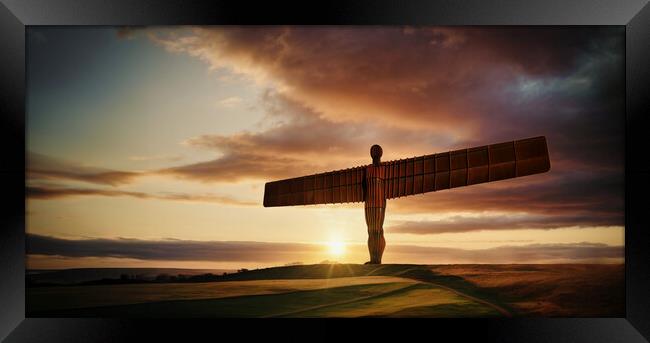 Enigmatic Angel of the North Silhouette Framed Print by Guido Parmiggiani