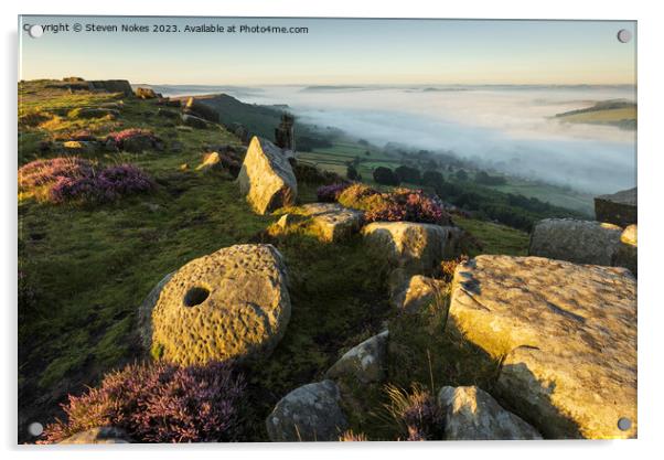 Misty mornings at Curbar Edge, Peak District, Derb Acrylic by Steven Nokes