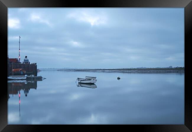 Outdoor Brightlingsea Harbour in  the morning blue  Framed Print by Tony lopez