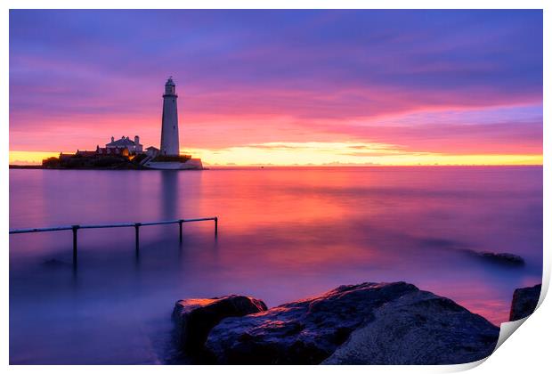 St Mary's Lighthouse Sunrise Print by Tim Hill