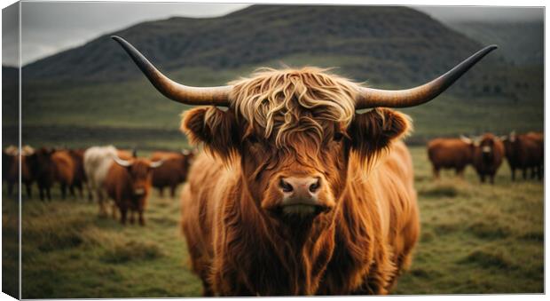 Close-up of a highland cow standing above the gras Canvas Print by Guido Parmiggiani