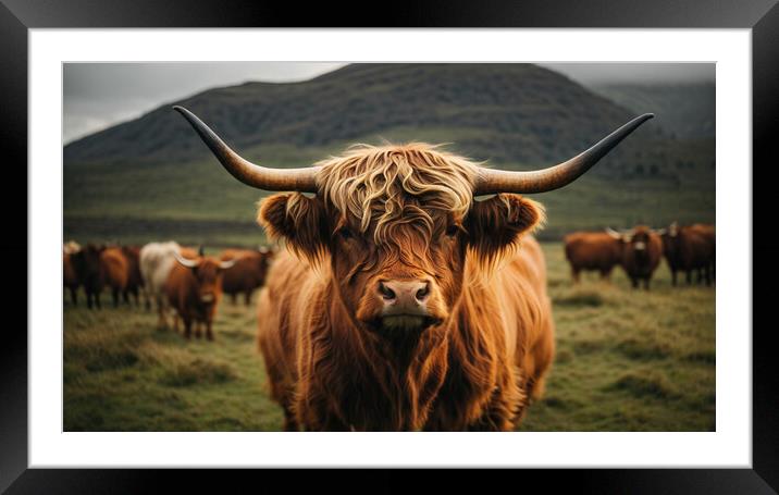 Close-up of a highland cow standing above the gras Framed Mounted Print by Guido Parmiggiani