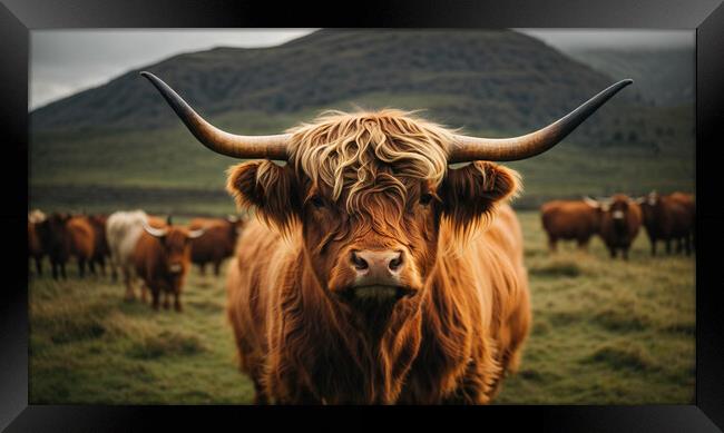 Close-up of a highland cow standing above the gras Framed Print by Guido Parmiggiani