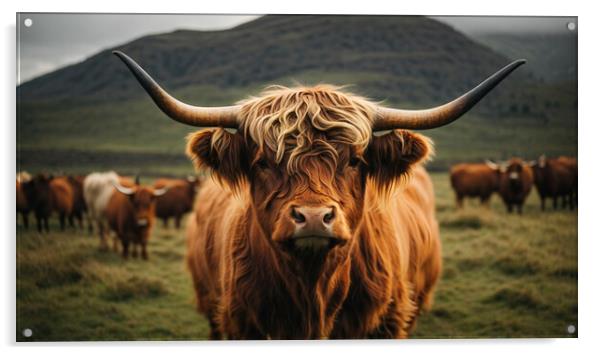 Close-up of a highland cow standing above the gras Acrylic by Guido Parmiggiani