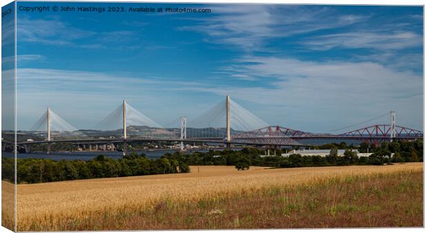Iconic Forth Bridges' Aerial Panorama Canvas Print by John Hastings
