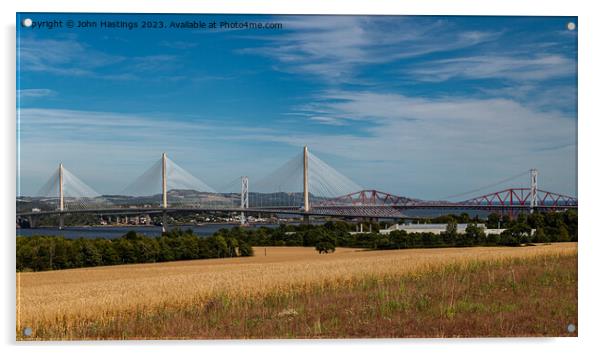 Iconic Forth Bridges' Aerial Panorama Acrylic by John Hastings