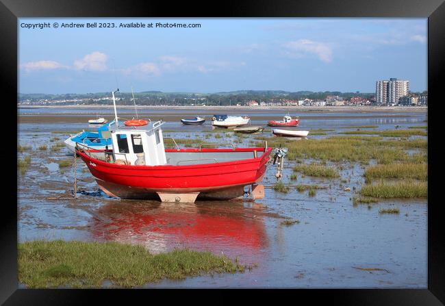 Boats ashore Morecambe Framed Print by Andrew Bell