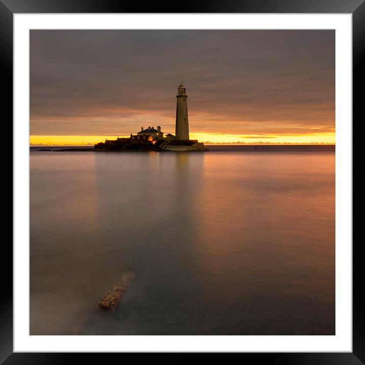 St Marys Lighthouse First Light Framed Mounted Print by Steve Smith