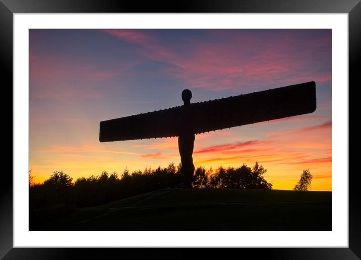 Fiery Sunset at the Angel of the North Framed Mounted Print by Rob Cole