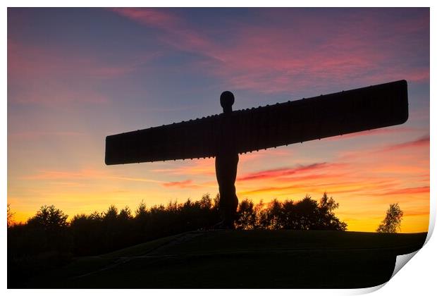 Fiery Sunset at the Angel of the North Print by Rob Cole