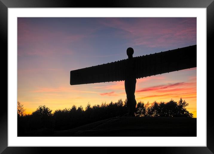 Fiery Sunset at the Angel of the North Framed Mounted Print by Rob Cole