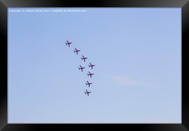 Red Arrows formation flying display at Bournemouth Framed Print by Derek Daniel