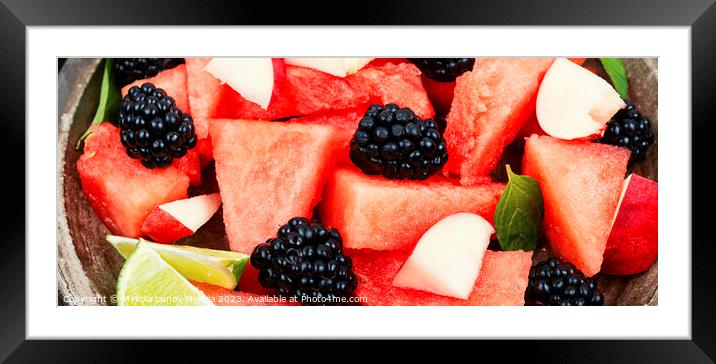 Healthy summer watermelon salad, close up. Framed Mounted Print by Mykola Lunov Mykola