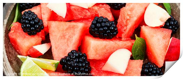 Healthy summer watermelon salad, close up. Print by Mykola Lunov Mykola