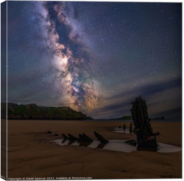 Milkyway at Rhossilli  Canvas Print by David Spencer