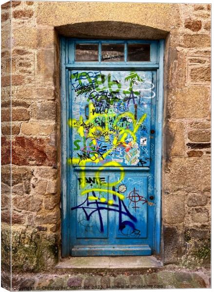 Graffitied door  Canvas Print by Christopher Marchant