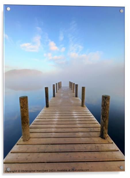 A jetty leading into the foggy lake Ullswater  Acrylic by Christopher Marchant