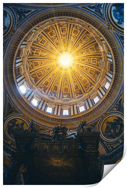 St Peters Basilica Interior Dome In Vatican Print by Artur Bogacki