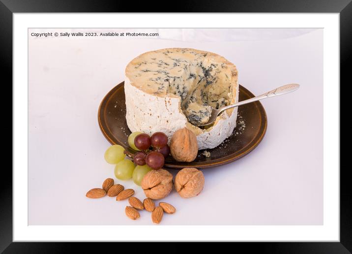 Stilton Cheese with grapes & walnuts Framed Mounted Print by Sally Wallis