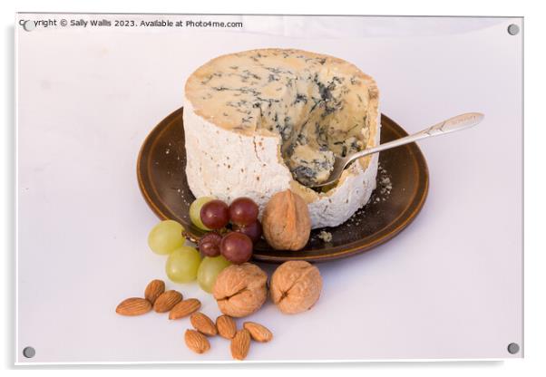 Stilton Cheese with grapes & walnuts Acrylic by Sally Wallis