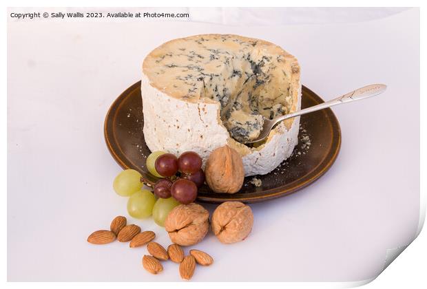 Stilton Cheese with grapes & walnuts Print by Sally Wallis