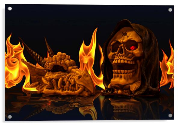Infernal Dance of Dragon and Human Skulls Acrylic by Steve Purnell