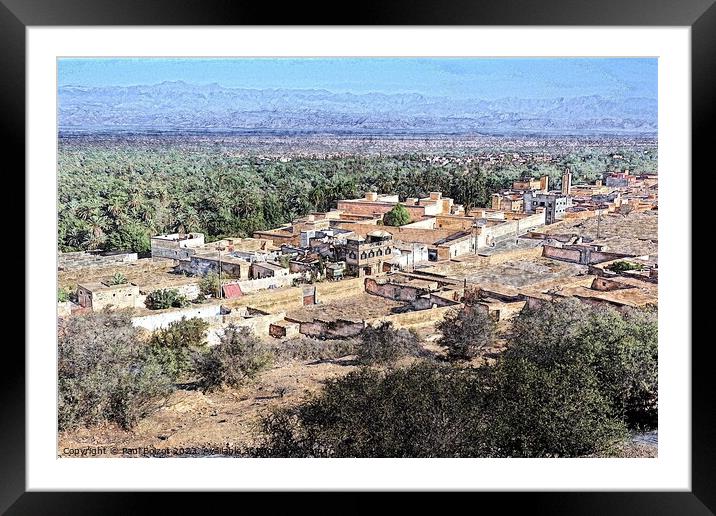 Tioute village and oasis, Morocco 1, paint effect Framed Mounted Print by Paul Boizot
