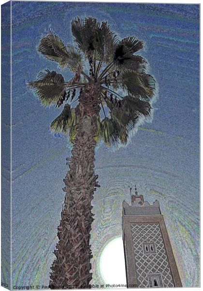 Palm tree and minaret, Taroudant, oversharpened Canvas Print by Paul Boizot