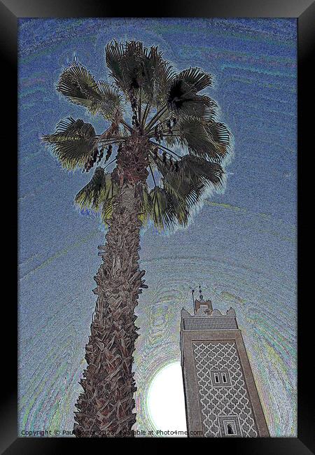 Palm tree and minaret, Taroudant, oversharpened Framed Print by Paul Boizot