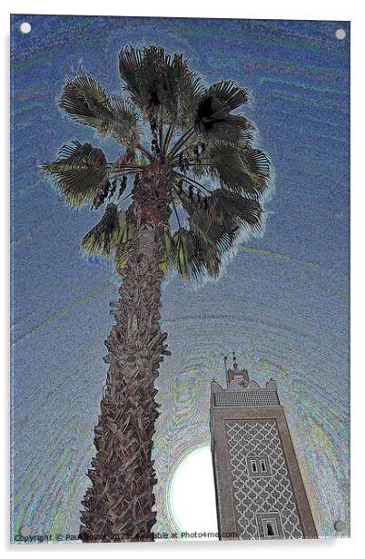Palm tree and minaret, Taroudant, oversharpened Acrylic by Paul Boizot