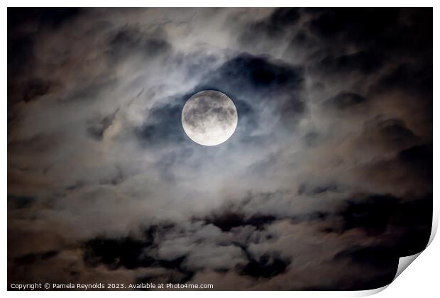 Night Time  Cloudscape with Blue Moon Print by Pamela Reynolds