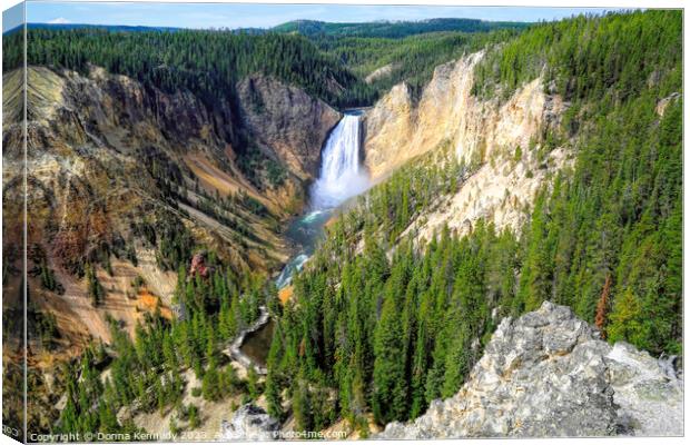 Lower Falls In Yellowstone Canvas Print by Donna Kennedy