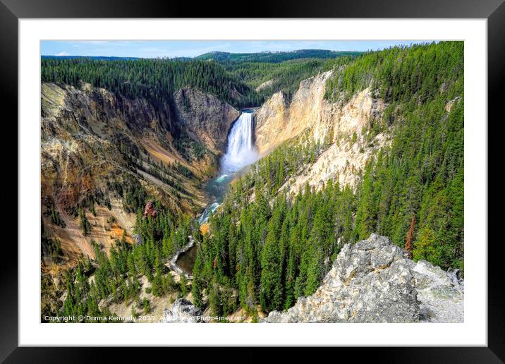 Lower Falls In Yellowstone Framed Mounted Print by Donna Kennedy