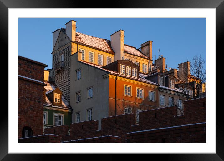 Warsaw Old Town Houses At Sunset Framed Mounted Print by Artur Bogacki