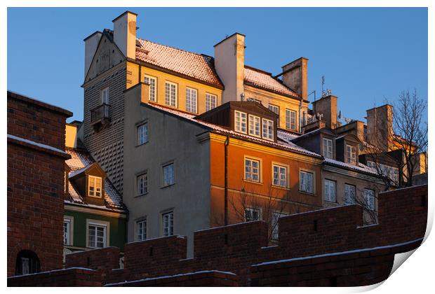 Warsaw Old Town Houses At Sunset Print by Artur Bogacki