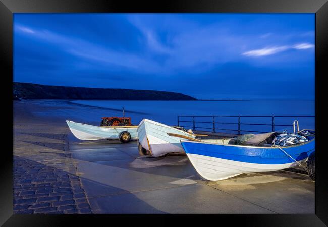 Filey Cobble Boat Ramp at Blue Hour Framed Print by Tim Hill