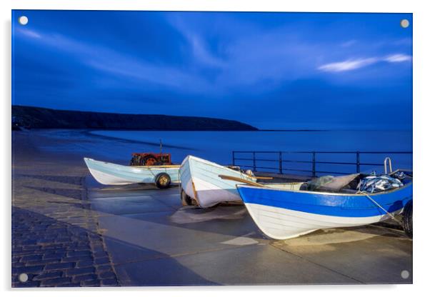 Filey Cobble Boat Ramp at Blue Hour Acrylic by Tim Hill