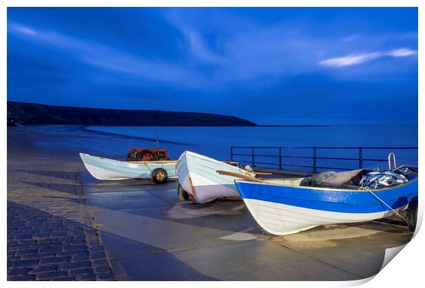 Filey Cobble Boat Ramp at Blue Hour Print by Tim Hill