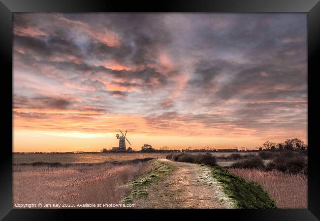 Tower Windmill Sunrise Norfolk  Framed Print by Jim Key