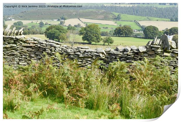Drystone Wall Dipped on Gelligaer Common  Print by Nick Jenkins