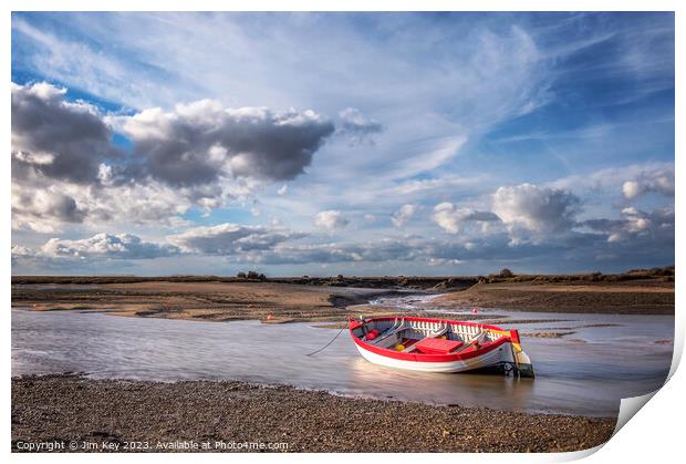 Red and White Boat Burnham Overy Staithe  Print by Jim Key