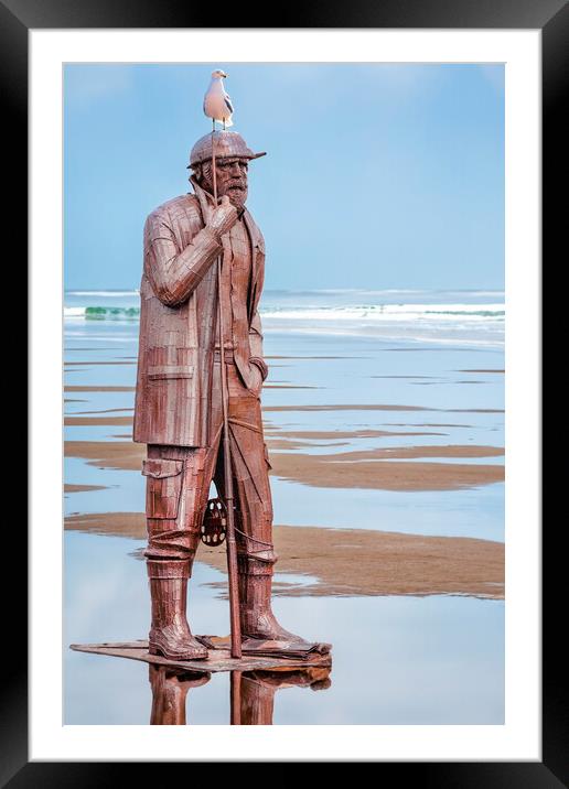 Filey Fisherman Sculpture Art Framed Mounted Print by Tim Hill