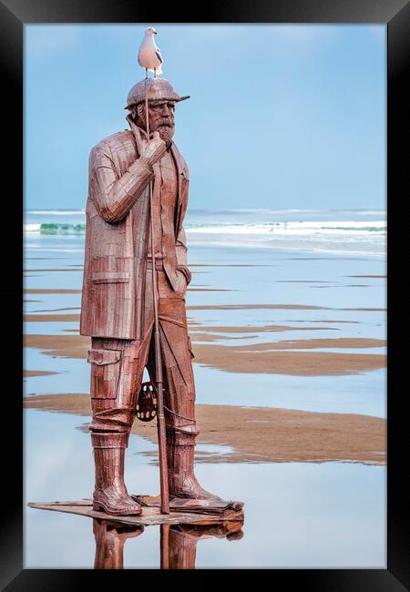 Filey Fisherman Sculpture Art Framed Print by Tim Hill