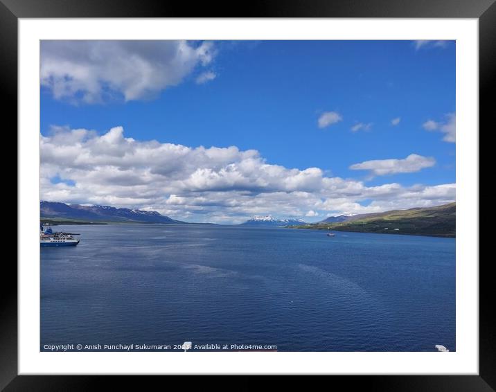 Tranquil Horizon: Beauty of Eyjafjörður Bay and Icelandic Scenic Coast Framed Mounted Print by Anish Punchayil Sukumaran