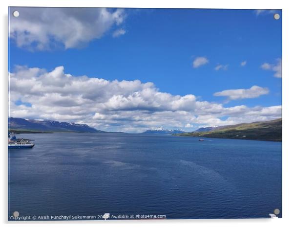 Tranquil Horizon: Beauty of Eyjafjörður Bay and Icelandic Scenic Coast Acrylic by Anish Punchayil Sukumaran
