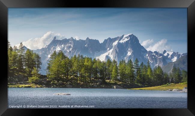 The Arpy Lake and the Mont Blanc massif in the background. Aosta Framed Print by Stefano Orazzini