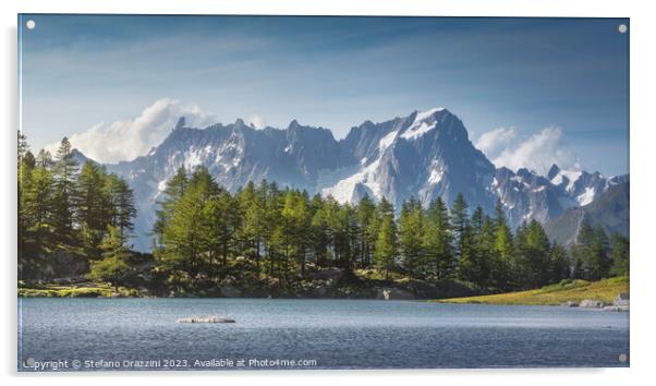 The Arpy Lake and the Mont Blanc massif in the background. Aosta Acrylic by Stefano Orazzini
