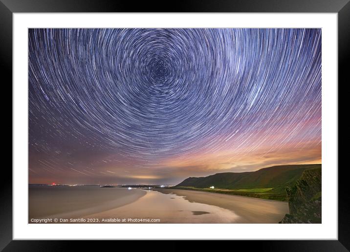 Rhossili Bay Star Trails Framed Mounted Print by Dan Santillo
